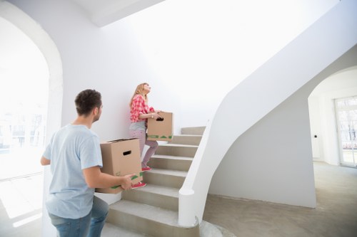 Local packing and storage boxes arranged for moving day preparation