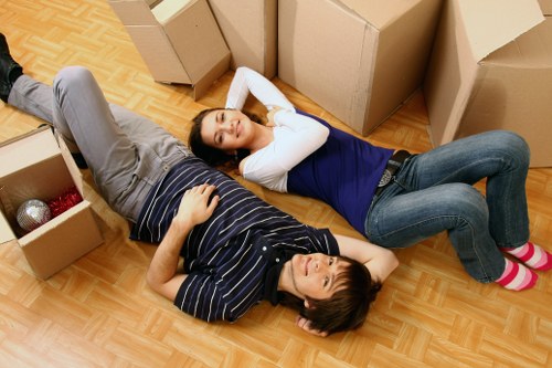 Office relocation service in Richmond with desks and equipment prepared for transport